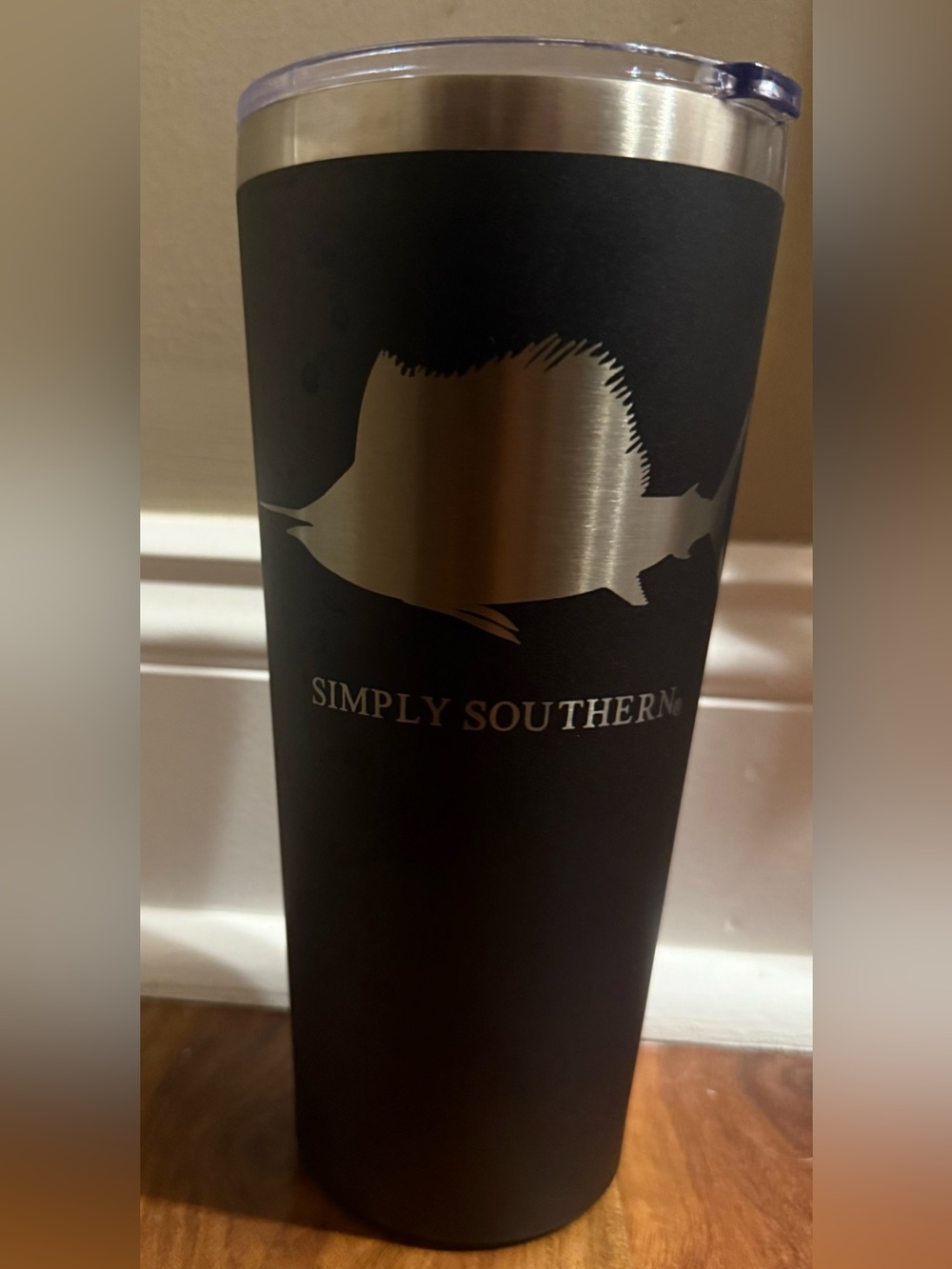 NWT - Simply Southern 30oz Black Tumbler with Etched Fish Logo
